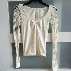Free People Cream Long Sleeve Top with Crochet Sleeves